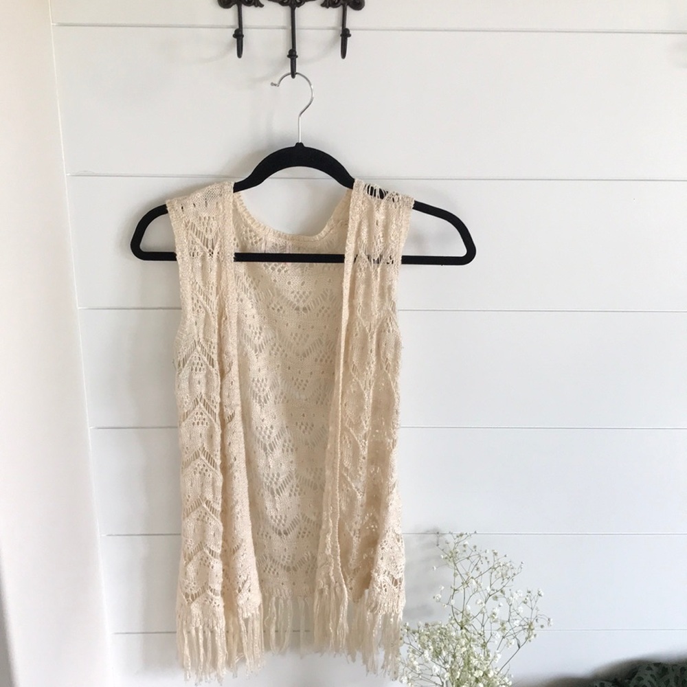 Cream Fringe Cowgirl Boho Gypsy Shawl Coverup